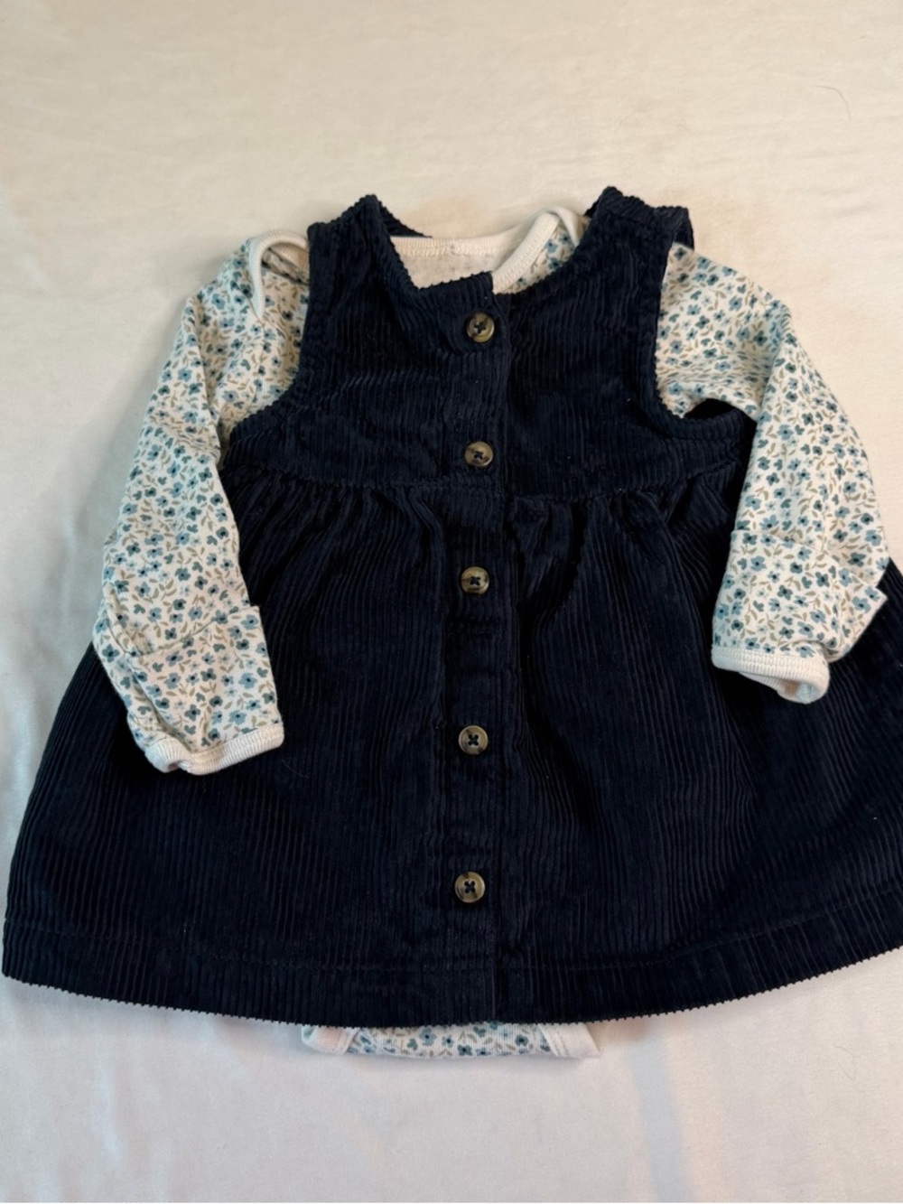 Carter's Navy Corduroy Dress with Blue Floral Onesie - Picture 1 of 4